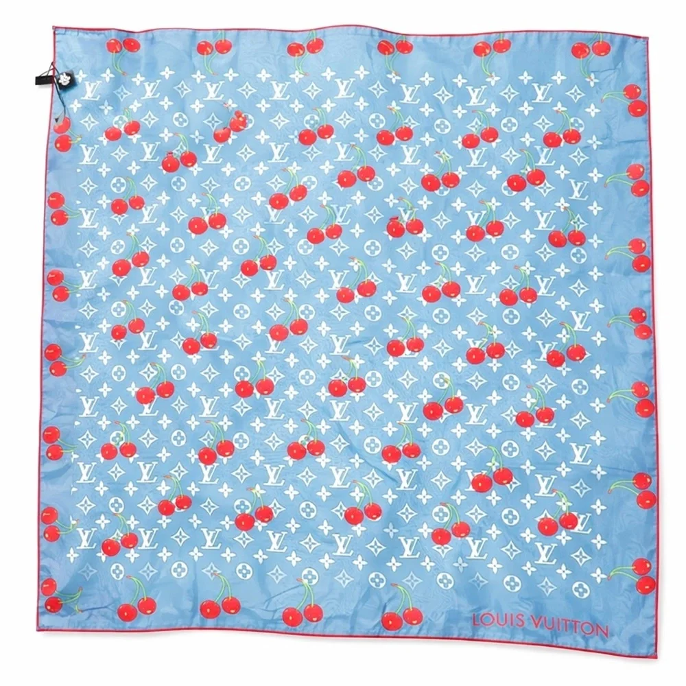 LOUIS VUlTTON 100% silk cherry print monogram scarf 40inchx40 custom made